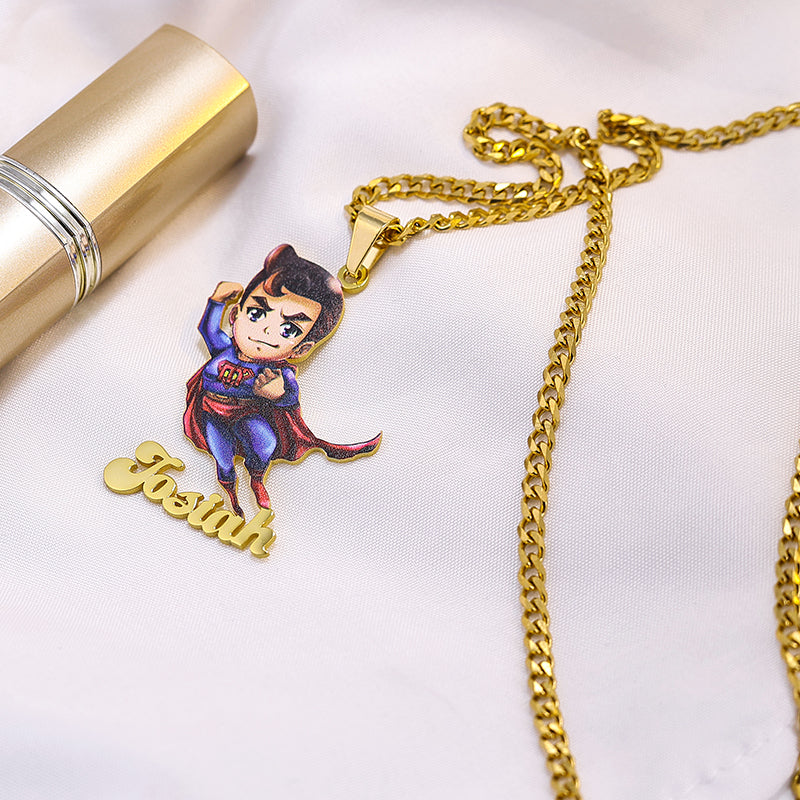 Custom Kids Cartoon Character Name Plate Necklace